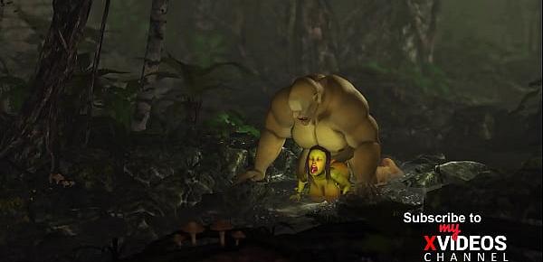  Green monster Ogre fucks hard a horny female goblin Arwen in the enchanted forest